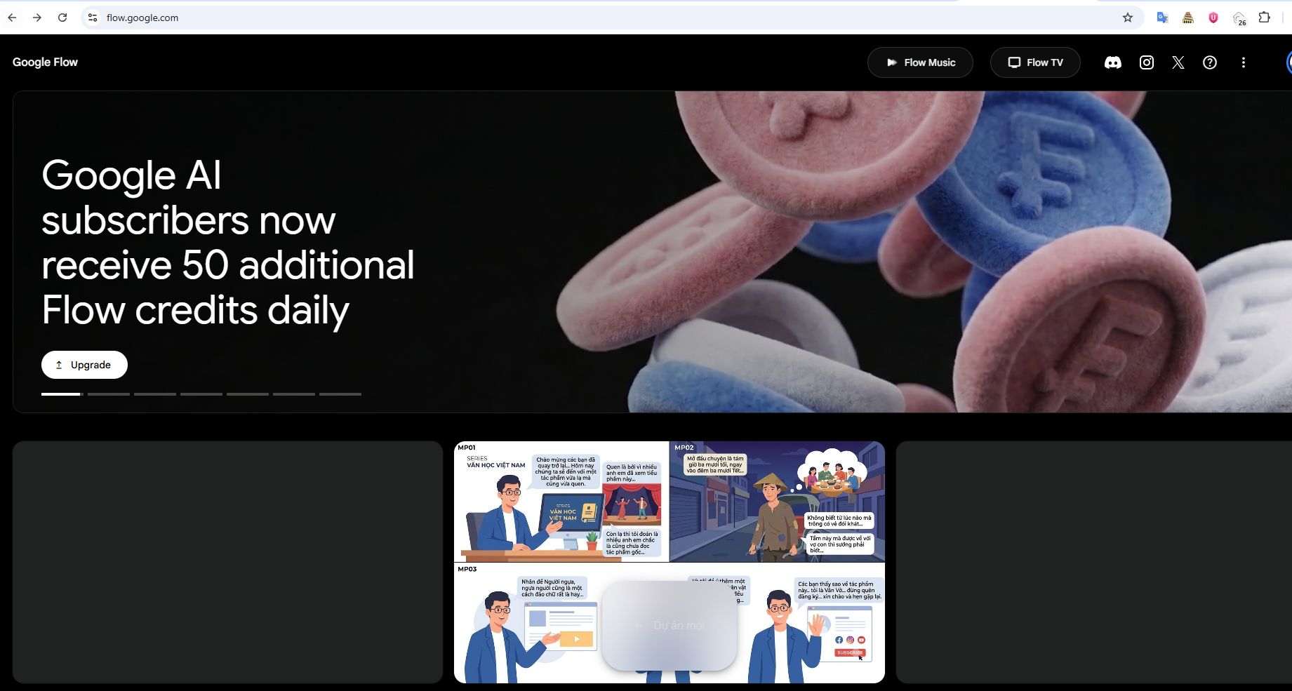 Trang giới thiệu Google Flow và thông tin về credits