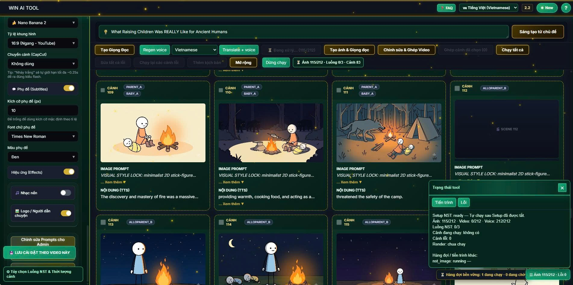 WIN AI TOOL đang xử lý nhiều cảnh video