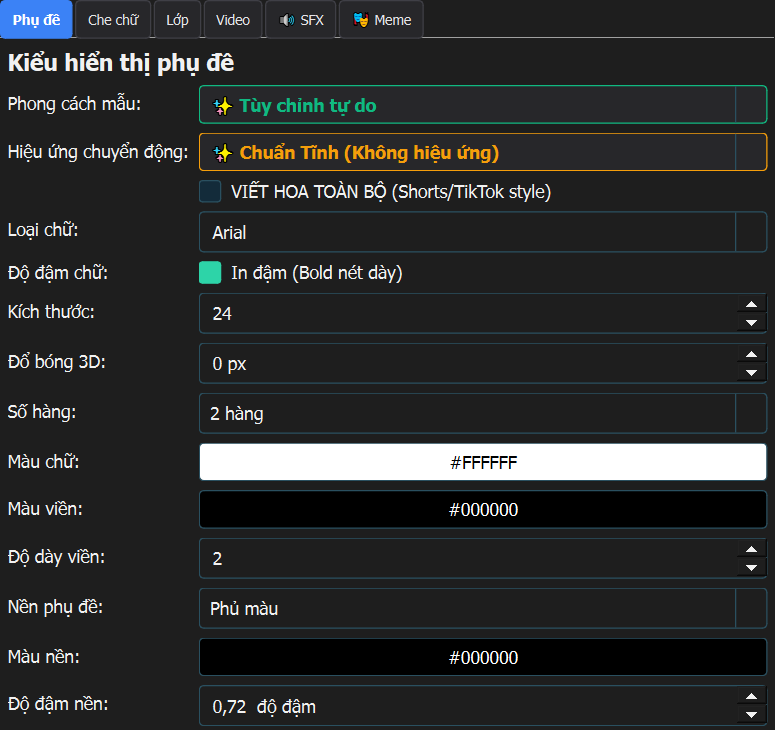 Thiết lập kiểu phụ đề trong WIN VIDEO DUB STUDIO